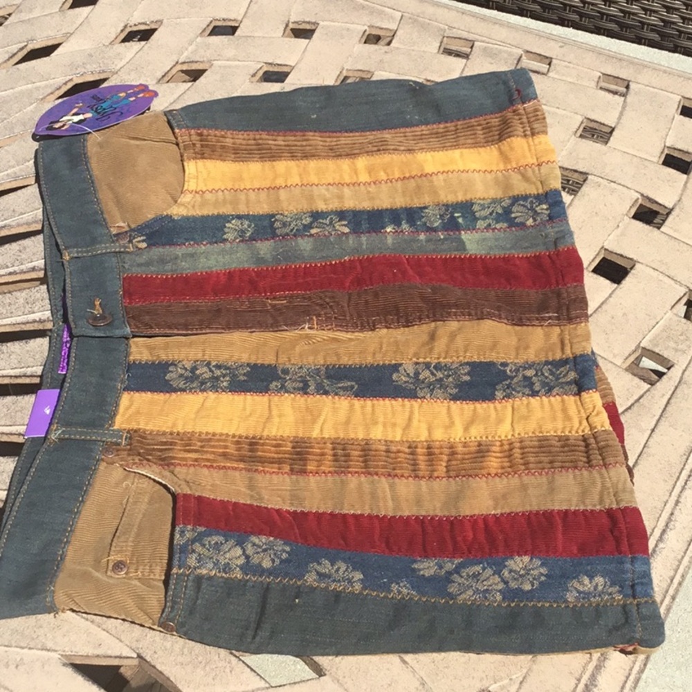 NWT Gypsy Vtg Gen Patchwork Cord Denim Juniors 11/12 XL Women's L MINI SKIRT